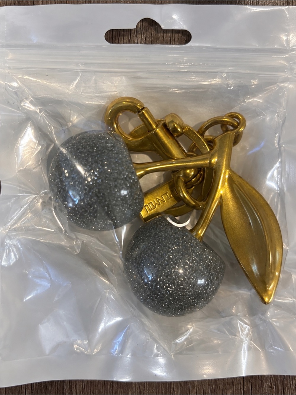 Silver Glitter Cherry Keychain Bag Charm Gold Tone Purse Charm 🍒
